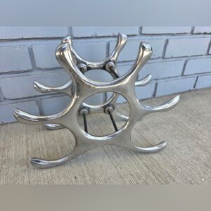 Vintage Mid Century Modern Aluminum Wine Rack 6 Bottle Sculptural Atomic Bar